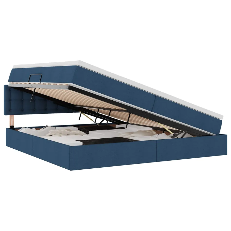 Lit de rangement LED avec matelas Bleu 200 x 200 cm Tissu - 2