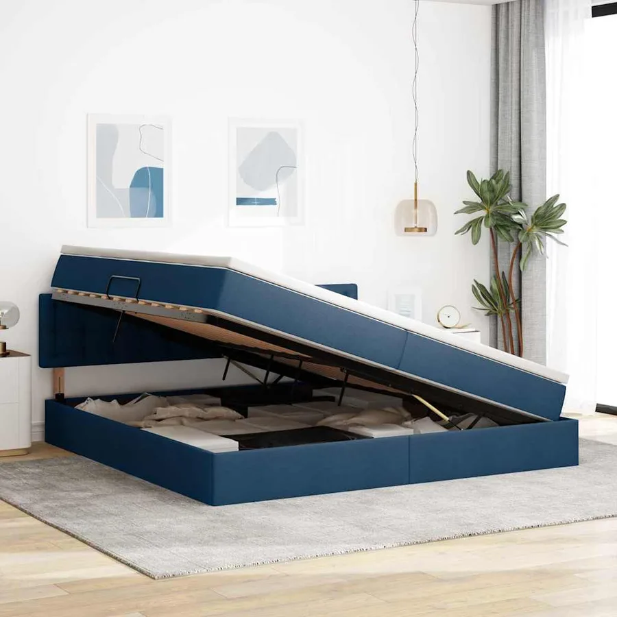 Lit de rangement LED avec matelas Bleu 200 x 200 cm Tissu - 4