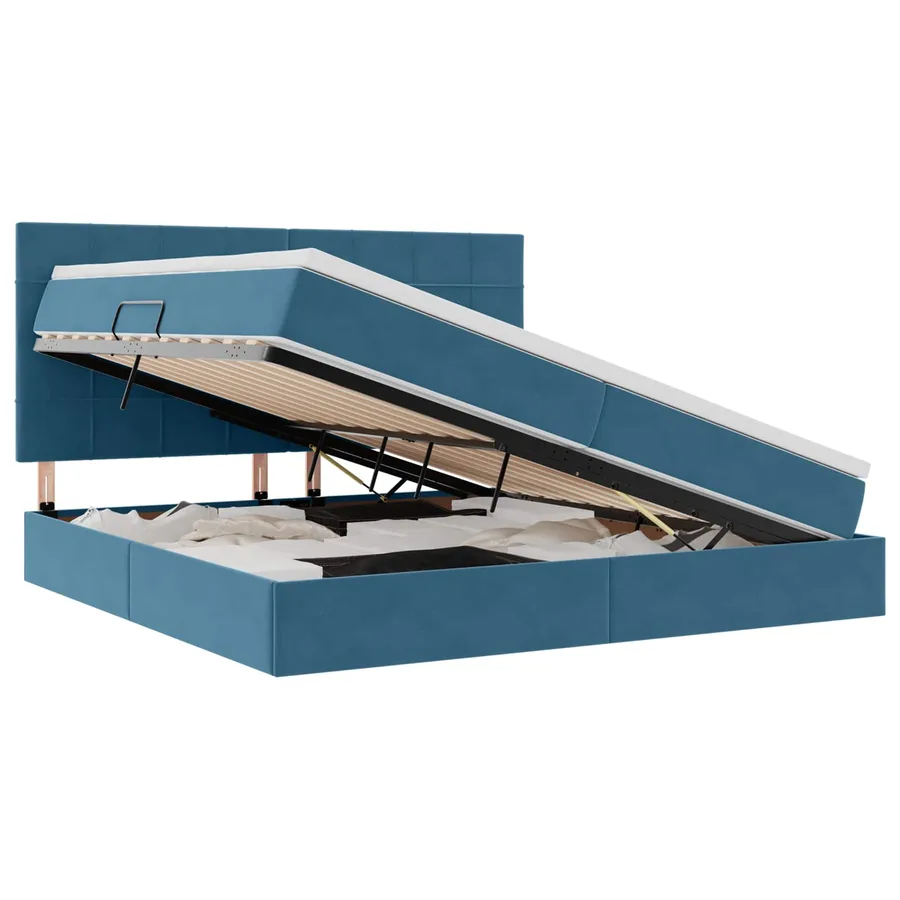 Lit avec rangement et matelas Bleu foncé 200 x 200 cm Velours - 2