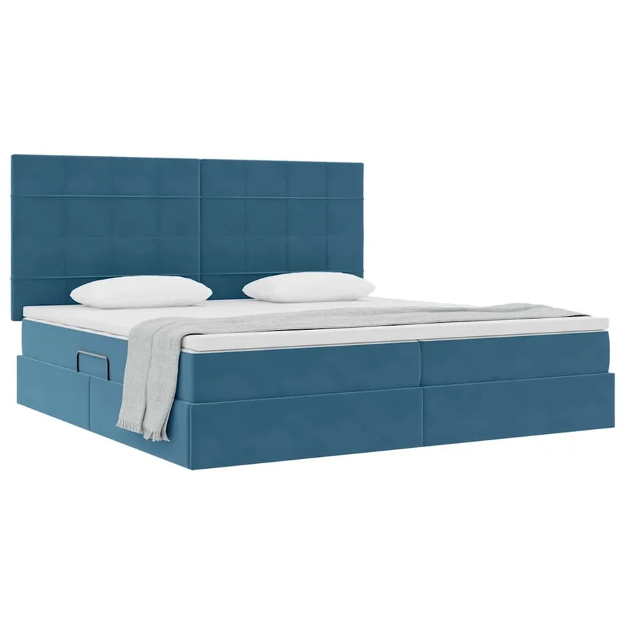 Lit avec rangement et matelas Bleu foncé 200 x 200 cm Velours - 3