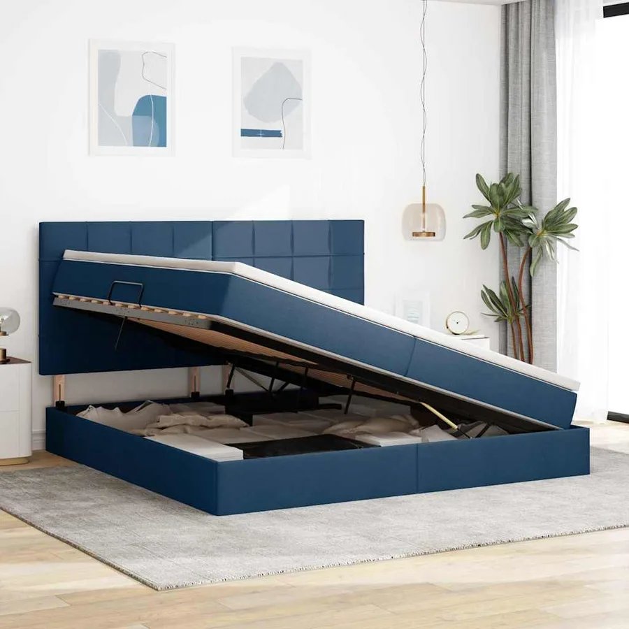 Lit de rangement LED avec matelas Bleu 200 x 200 cm Tissu - 4