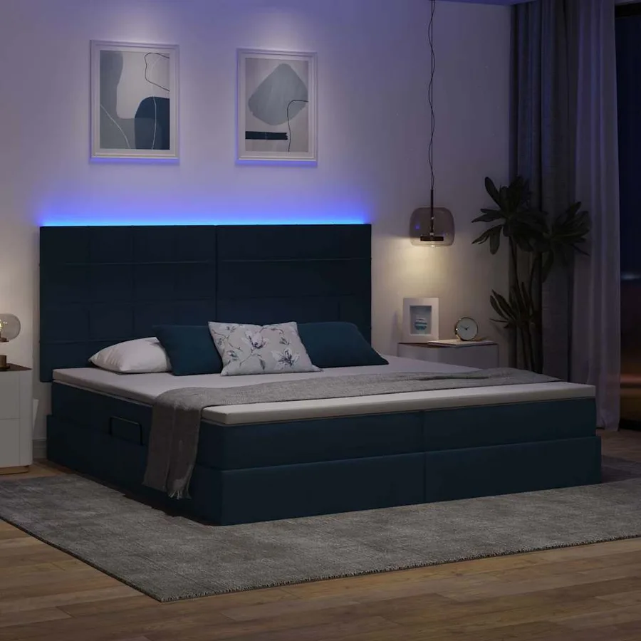 Lit de rangement LED avec matelas Bleu 200 x 200 cm Tissu - 5
