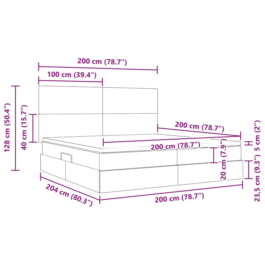 Lit avec rangement et matelas Bleu 200 x 200 cm tissu - 16