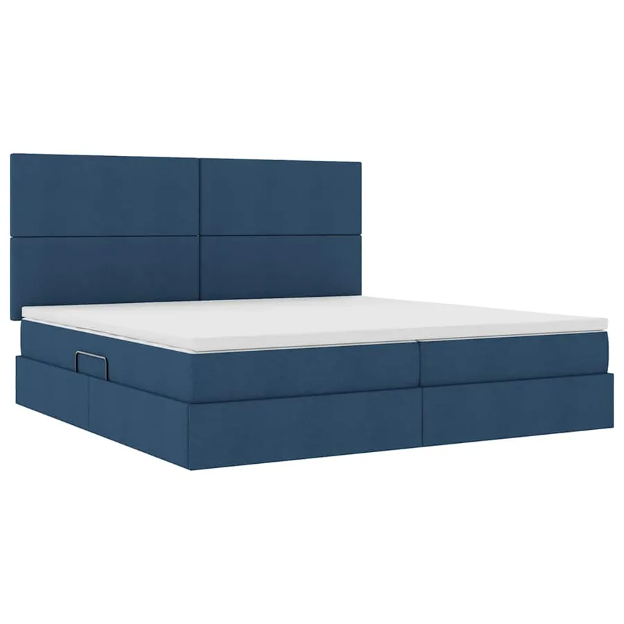 Lit avec rangement et matelas Bleu 200 x 200 cm tissu - 5