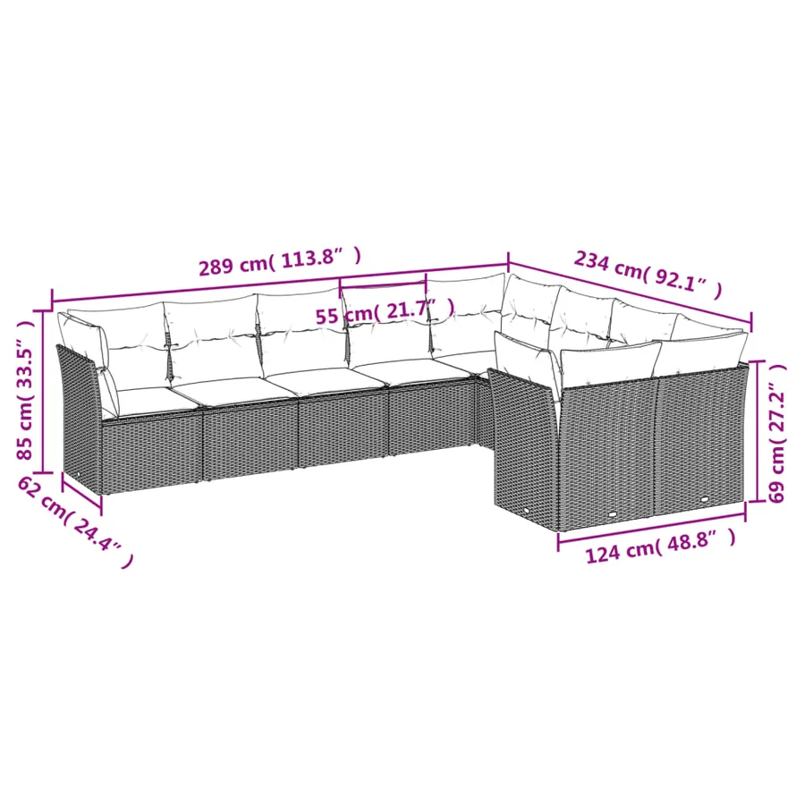 Salon de jardin avec coussins 9 pcs beige résine tressée - 3