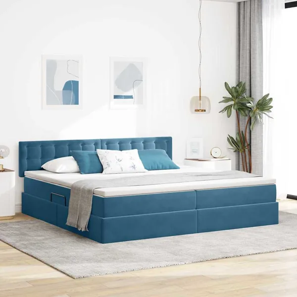 Lit de Rangement avec matelas Bleu foncé 200 x 200 cm Velours
