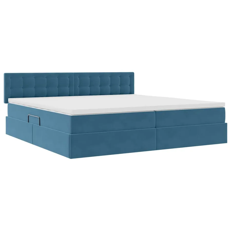 Lit de Rangement avec matelas Bleu foncé 200 x 200 cm Velours - 5