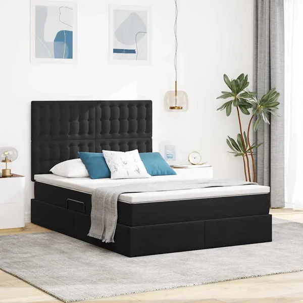 Lit de rangement LED avec matelas Noir 140 x 190 cm Velours