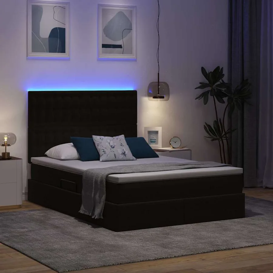 Lit de rangement LED avec matelas Noir 140 x 190 cm Velours - 5