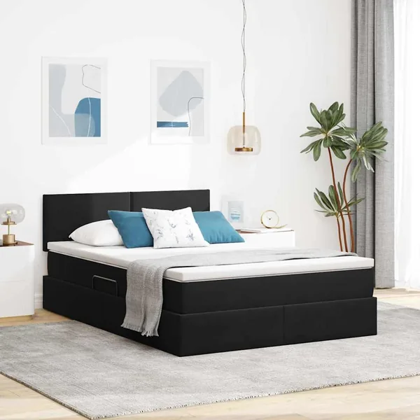 Lit de rangement LED avec matelas Noir 140 x 190 cm Velours