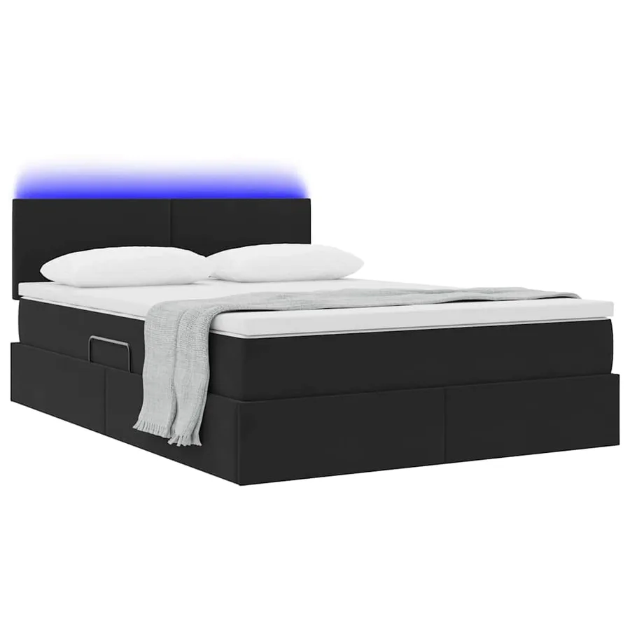 Lit de rangement LED avec matelas Noir 140 x 190 cm Velours - 3