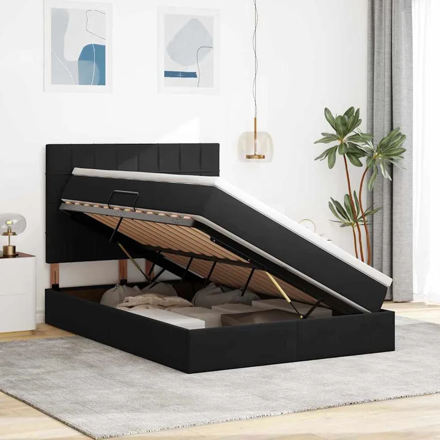 Lit avec rangement et matelas Noir 140 x 190 cm Velours - 4
