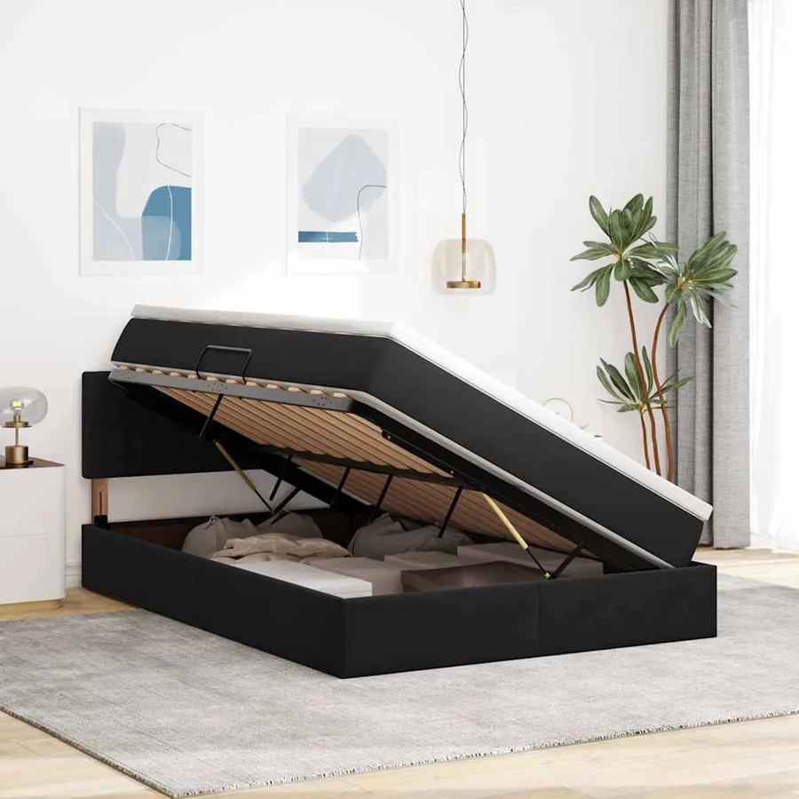 Lit de rangement LED avec matelas Noir 140 x 190 cm Velours - 4