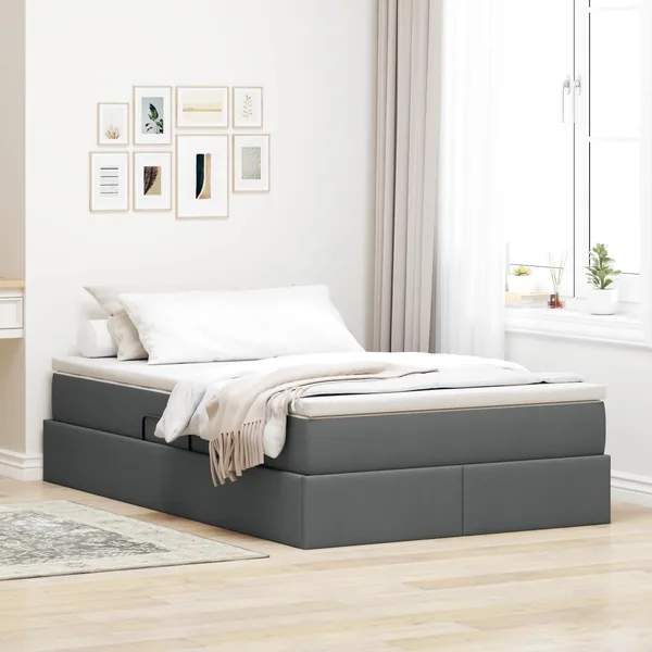 Lit avec rangement et matelas Gris foncé 120 x 190 cm Polyester