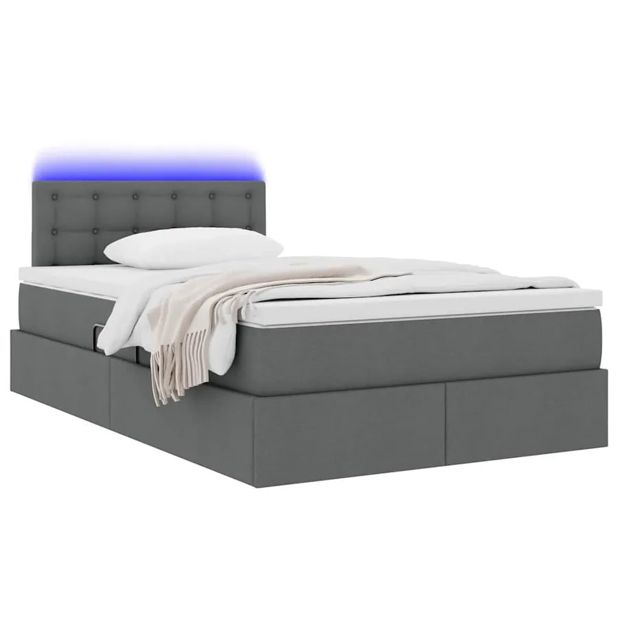 Lit de rangement LED avec matelas Gris foncé 120 x 190 cm Tissu - 3