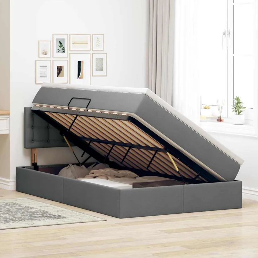 Lit de rangement LED avec matelas Gris foncé 120 x 190 cm Tissu - 4