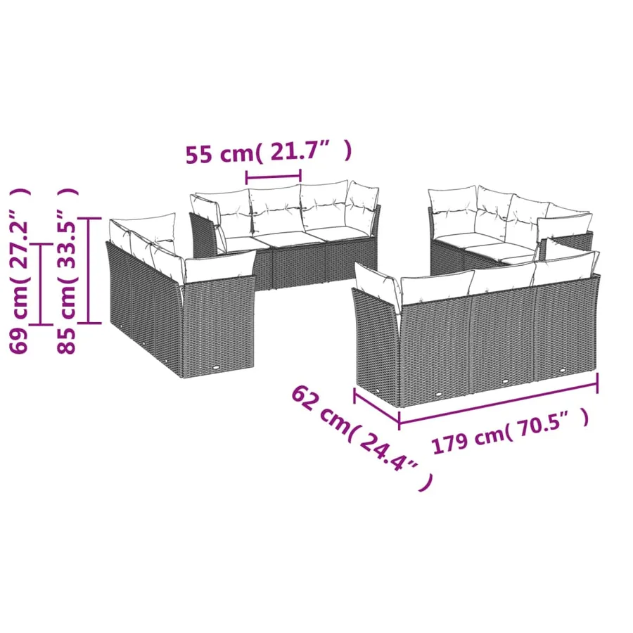 Salon de jardin avec coussins 12 pcs beige résine tressée - 3