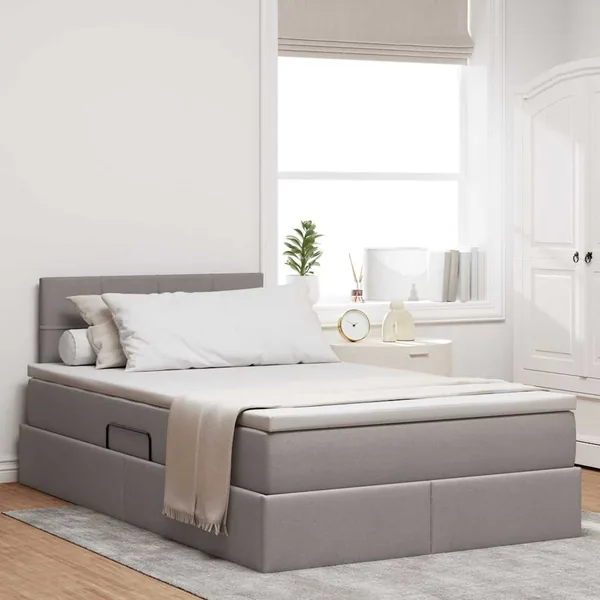 Lit de rangement LED avec matelas Taupe 120 x 200 cm Tissu