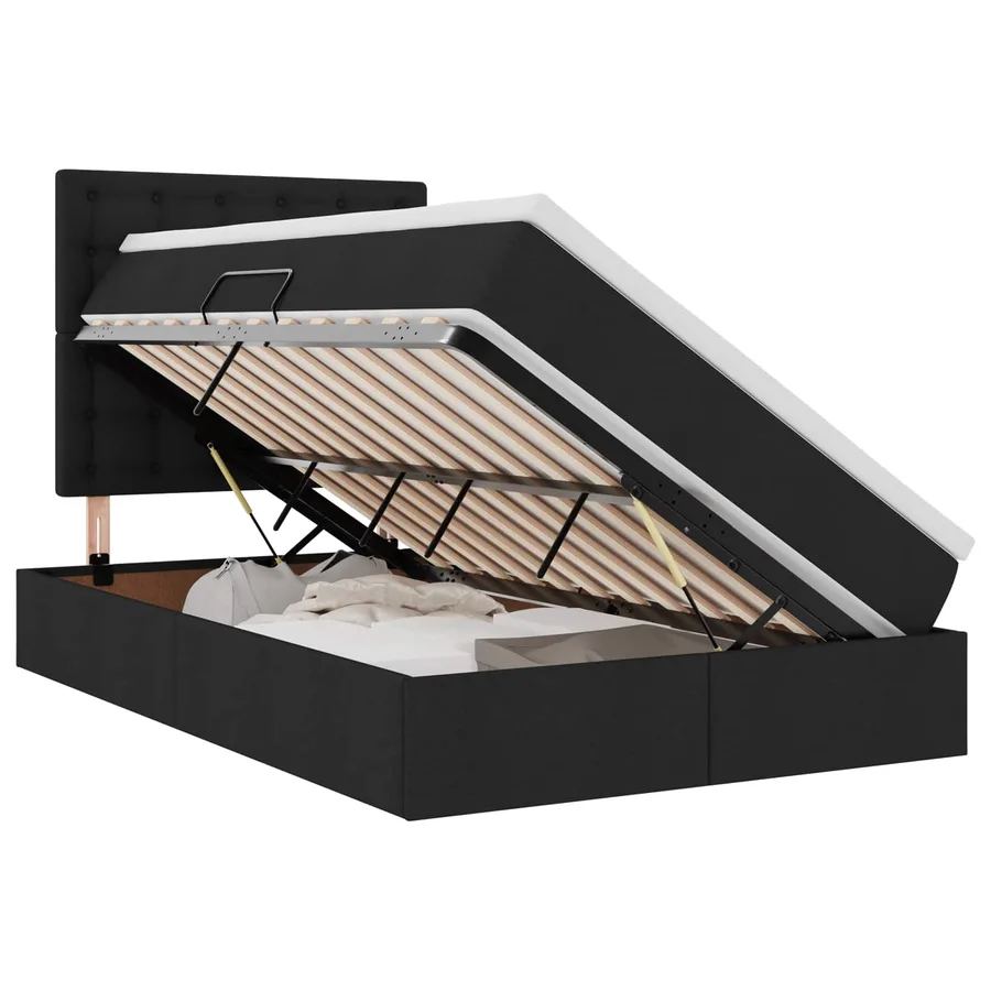 Lit avec rangement et matelas Noir 120 x 190 cm tissu - 2