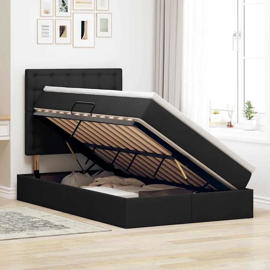 Lit avec rangement et matelas Noir 120 x 190 cm tissu - 4