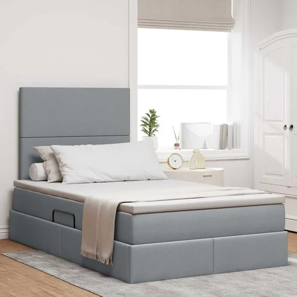 Lit de rangement LED avec matelas Gris clair 120 x 200 cm Tissu