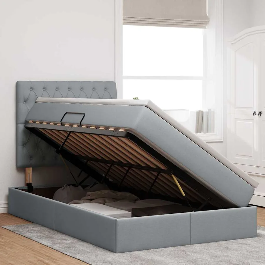 Lit avec rangement et matelas Gris clair 120 x 200 cm tissu - 4