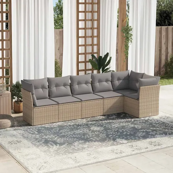 Salon de jardin avec coussins 6 pcs beige résine tressée