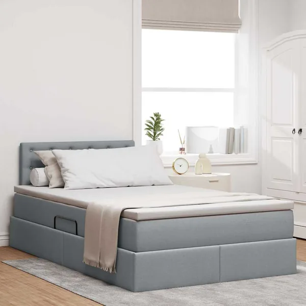 Lit de rangement LED avec matelas Gris clair 120 x 200 cm Tissu