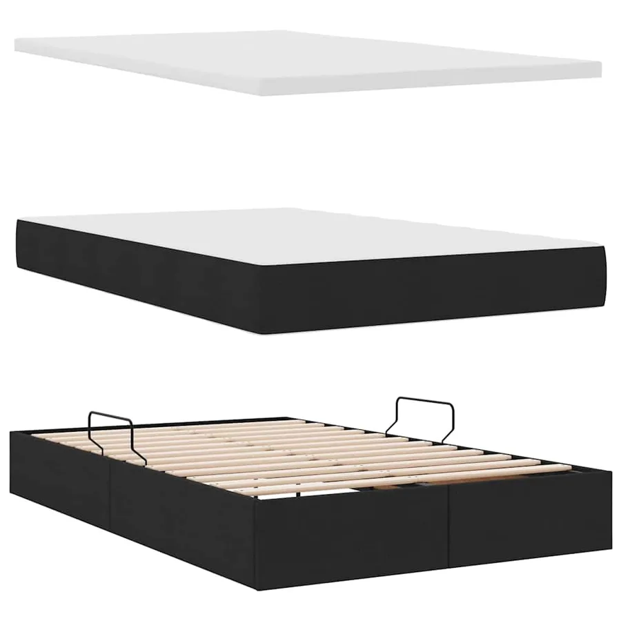 Lit de rangement LED avec matelas Noir 120 x 190 cm Tissu - 9