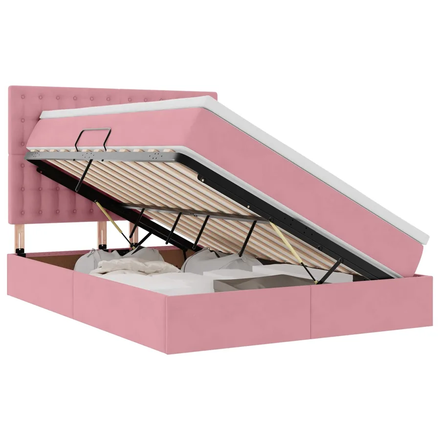 Lit avec rangement et matelas Rose 140 x 190 cm Velours - 2
