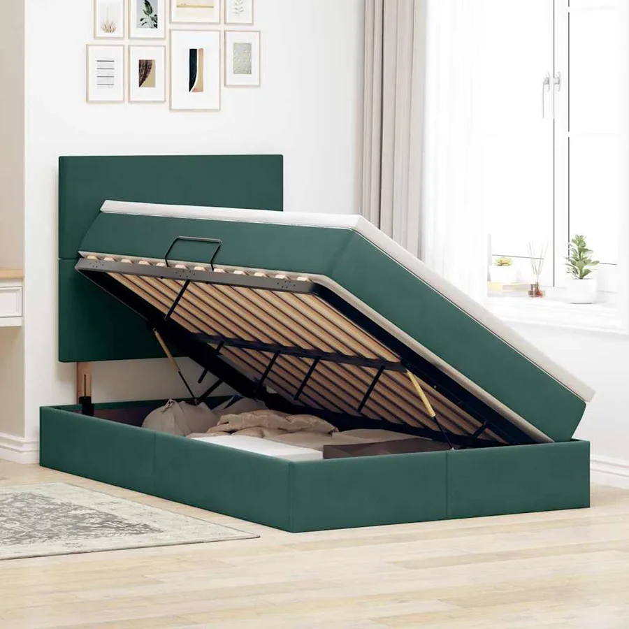 Lit de rangement LED avec matelas Vert foncé 120 x 200 cm - 4