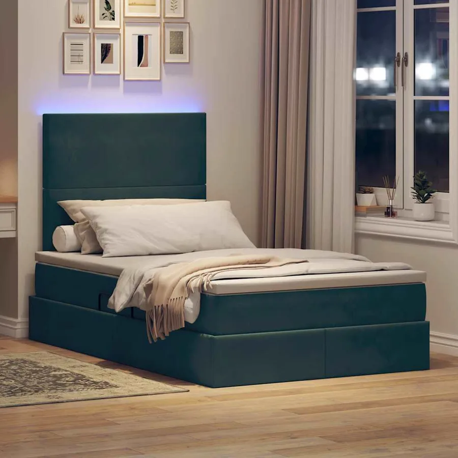 Lit de rangement LED avec matelas Vert foncé 120 x 200 cm - 5