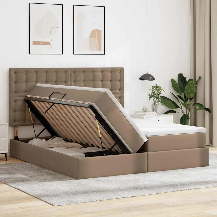 Lit avec rangement et matelas Cappuccino 200 x 200 cm - 4