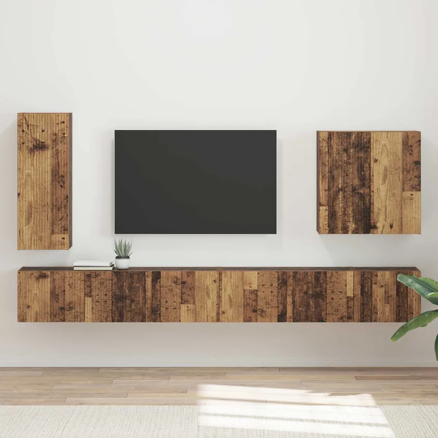 Ensemble de meuble TV mural Montage mural 6 pcs Bois Ancien