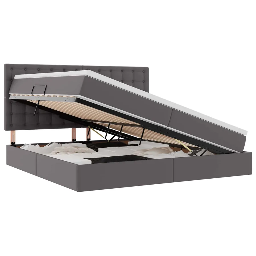 Lit de Rangement Gris 200 x 200 cm Cuir synthétique - 2
