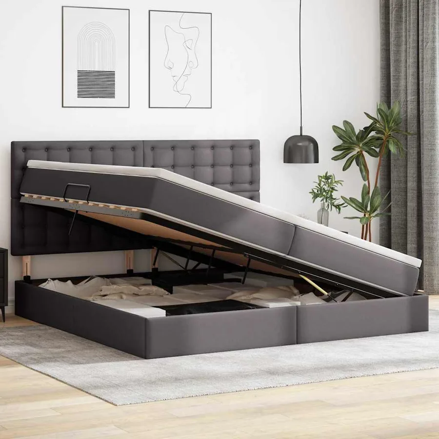 Lit de Rangement Gris 200 x 200 cm Cuir synthétique - 4