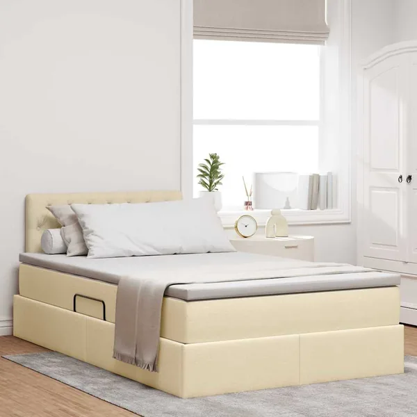 Lit de rangement LED avec matelas Crème 120 x 200 cm Tissu