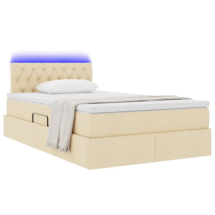 Lit de rangement LED avec matelas Crème 120 x 200 cm Tissu - 3