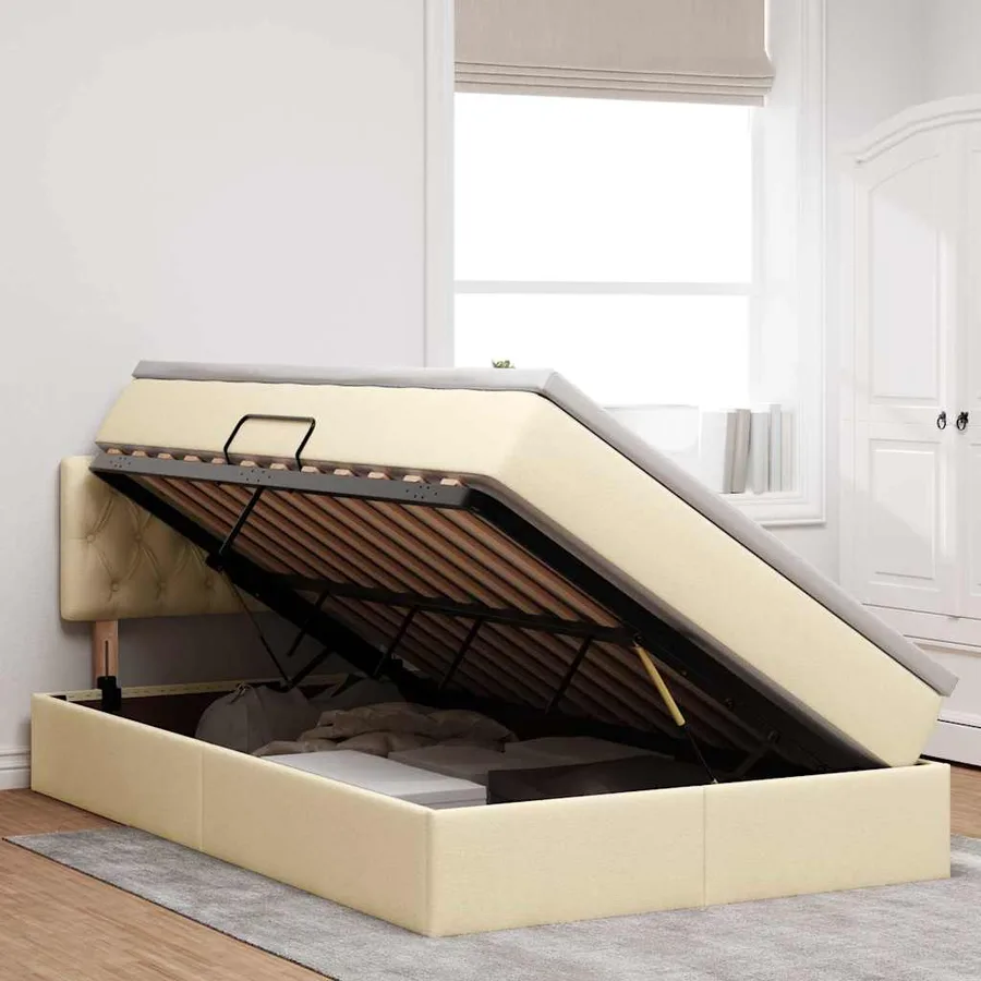 Lit de rangement LED avec matelas Crème 120 x 200 cm Tissu - 4