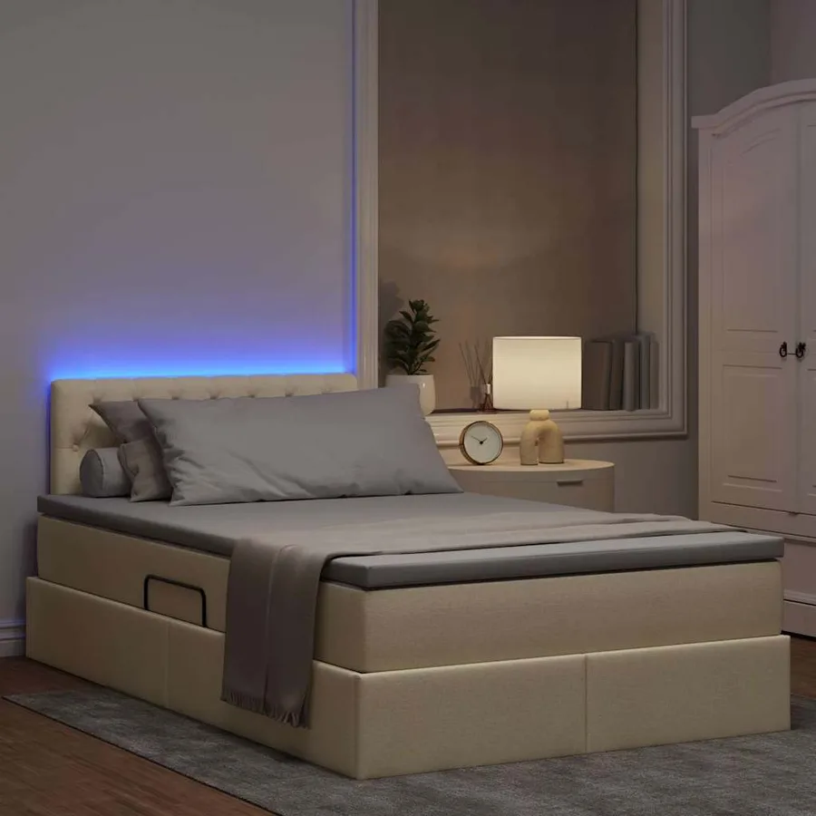 Lit de rangement LED avec matelas Crème 120 x 200 cm Tissu - 5