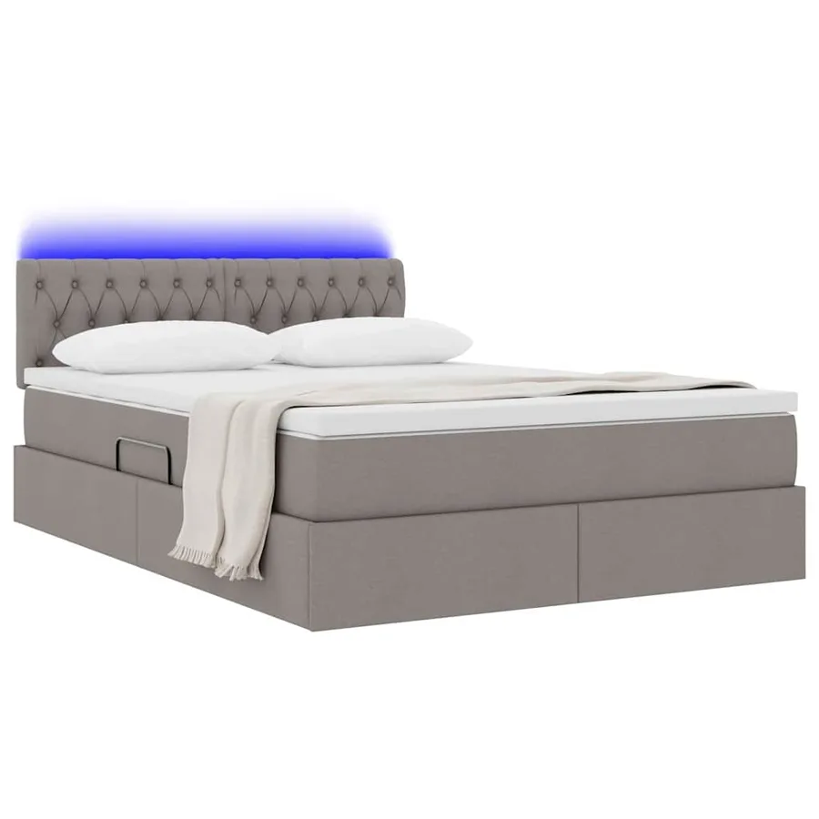 Lit de rangement LED avec matelas Taupe 140 x 190 cm Tissu - 3