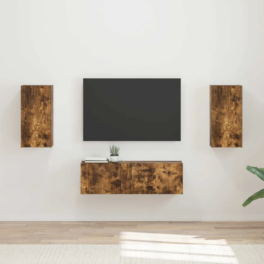 Ensemble de meuble TV mural 4 pcs Chêne fumé Bois d'ingénierie