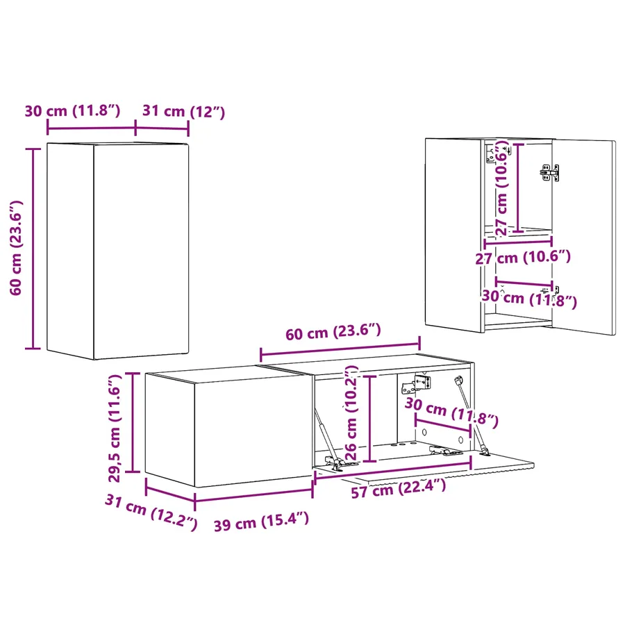 Ensemble de meuble TV mural 4 pcs Chêne fumé Bois d'ingénierie - 16