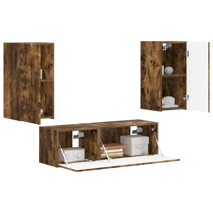 Ensemble de meuble TV mural 4 pcs Chêne fumé Bois d'ingénierie - 3