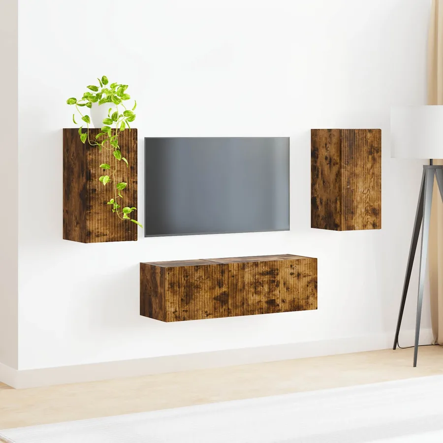 Ensemble de meuble TV mural 4 pcs Chêne fumé Bois d'ingénierie - 4