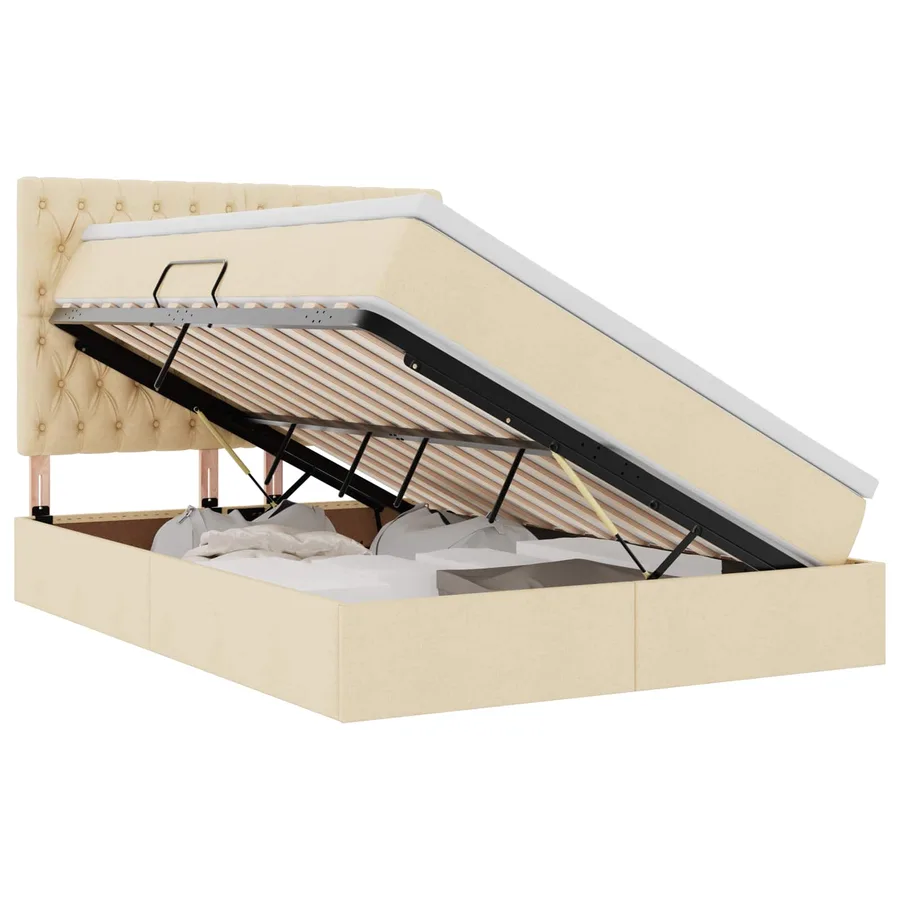 Lit de rangement LED avec matelas Crème 140 x 190 cm Tissu - 2