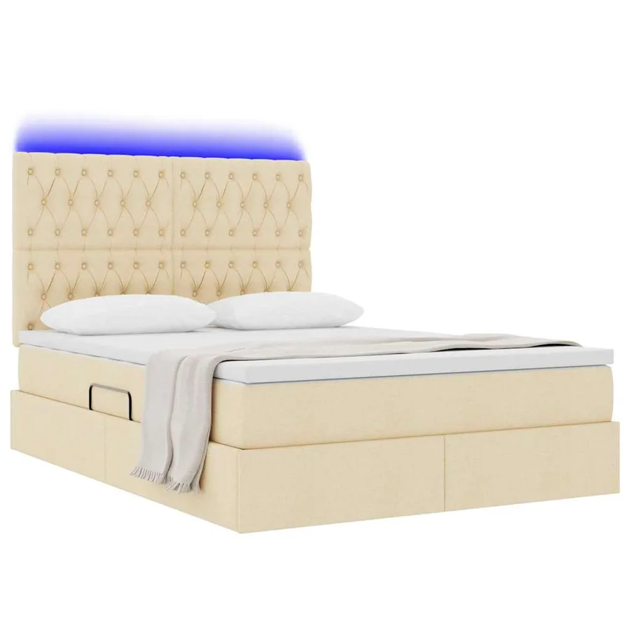 Lit de rangement LED avec matelas Crème 140 x 190 cm Tissu - 3