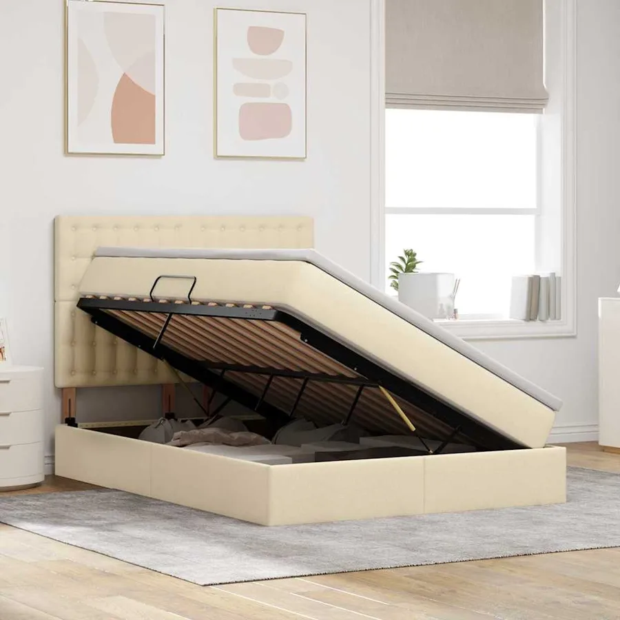 Lit de rangement LED avec matelas Crème 140 x 190 cm Tissu - 4