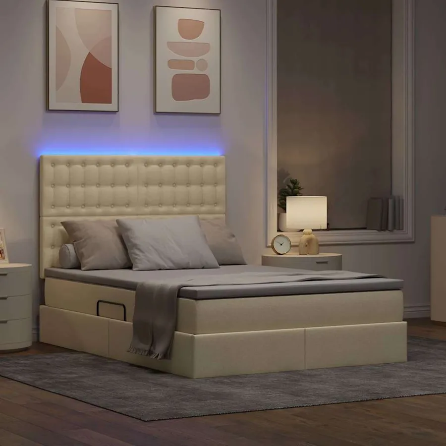 Lit de rangement LED avec matelas Crème 140 x 190 cm Tissu - 5