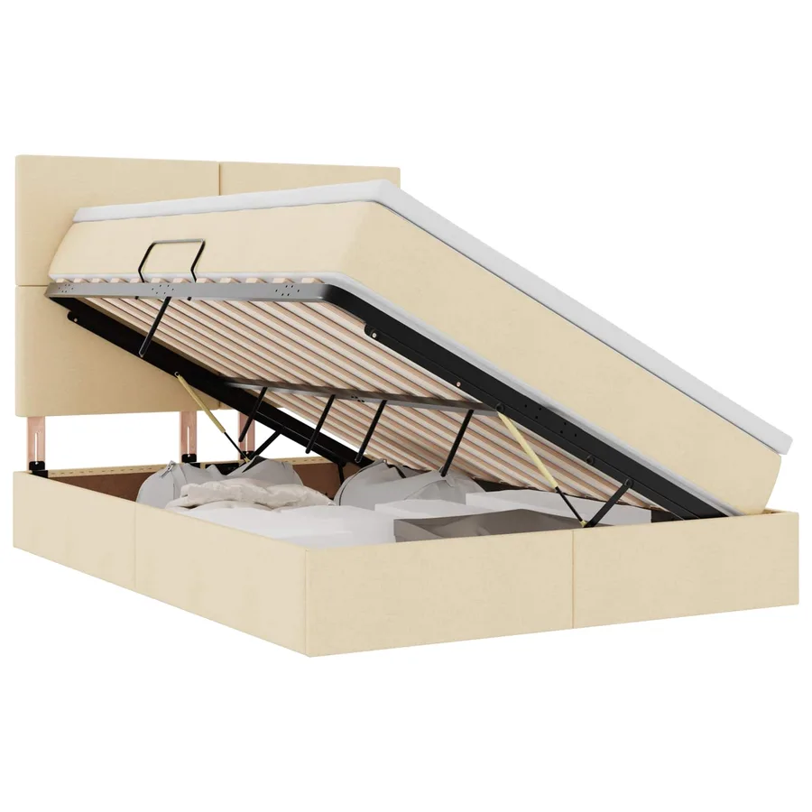 Lit avec rangement et matelas Crème 140 x 190 cm tissu - 2